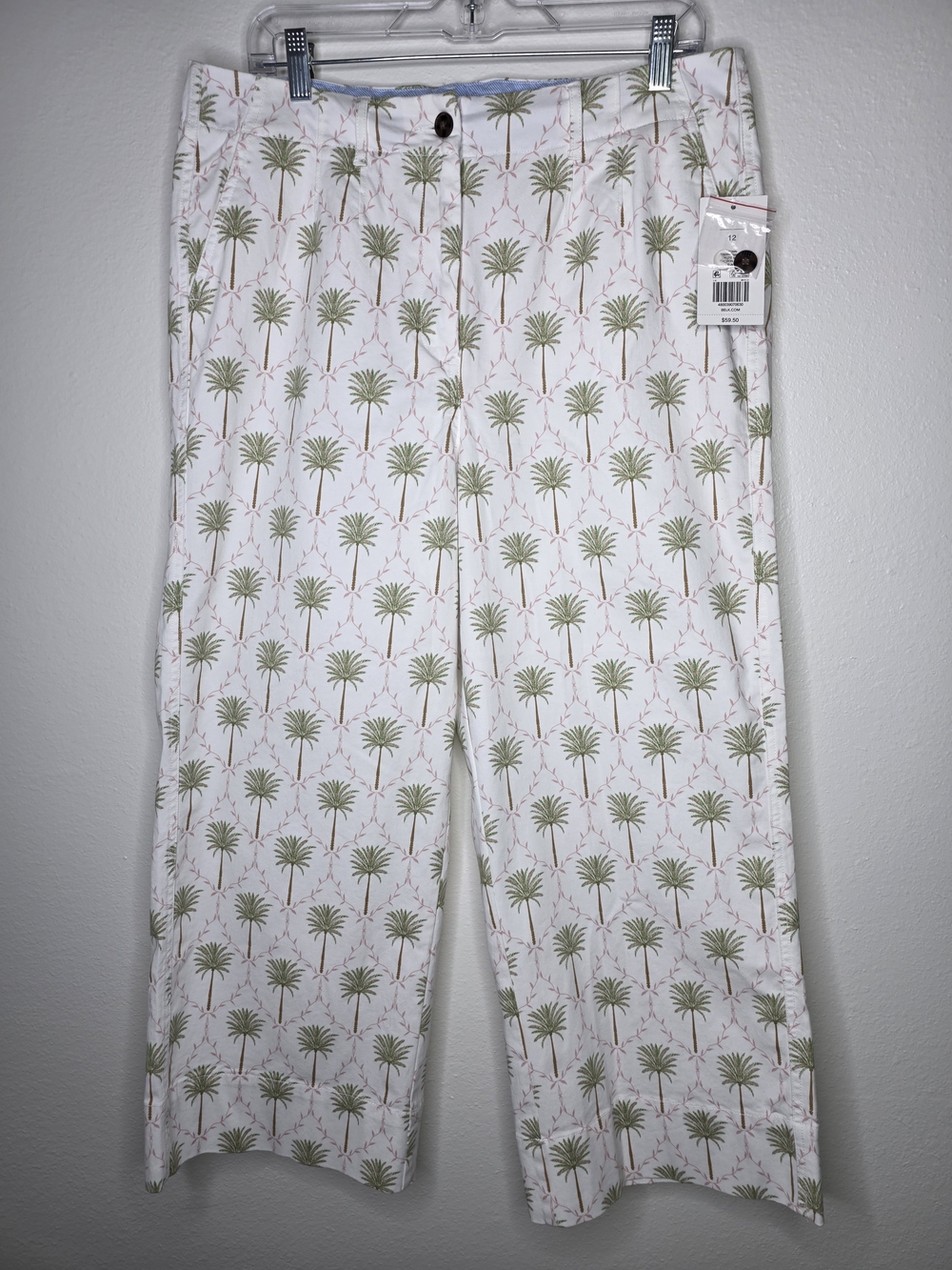 Crown & Ivy NWT White Green Palm Tree Print Wide Leg Crop Cotton Pants Size 12 - Picture 7 of 7